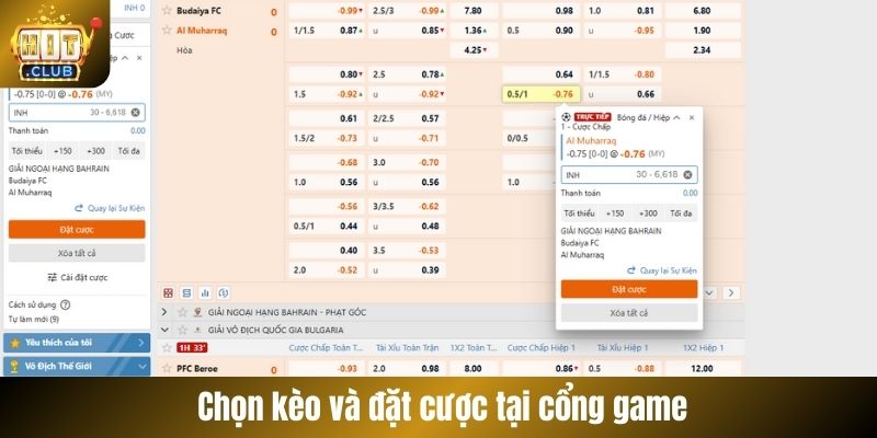 Chọn kèo và đặt cược tại cổng game