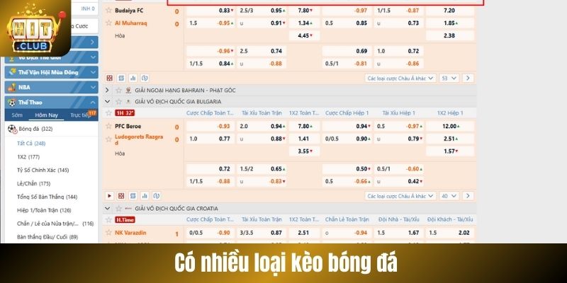 Có nhiều loại kèo bóng đá